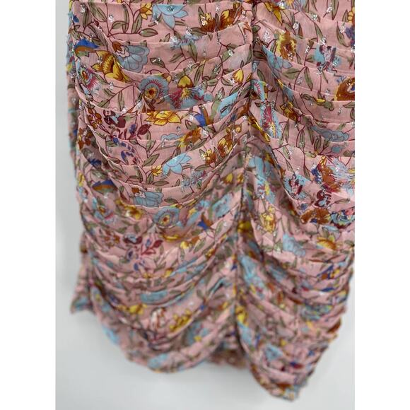 Walter Baker Floral Fitted Smocked Waist Ruffle Pink Primrose Chiffon Dress NEW - Picture 14 of 15